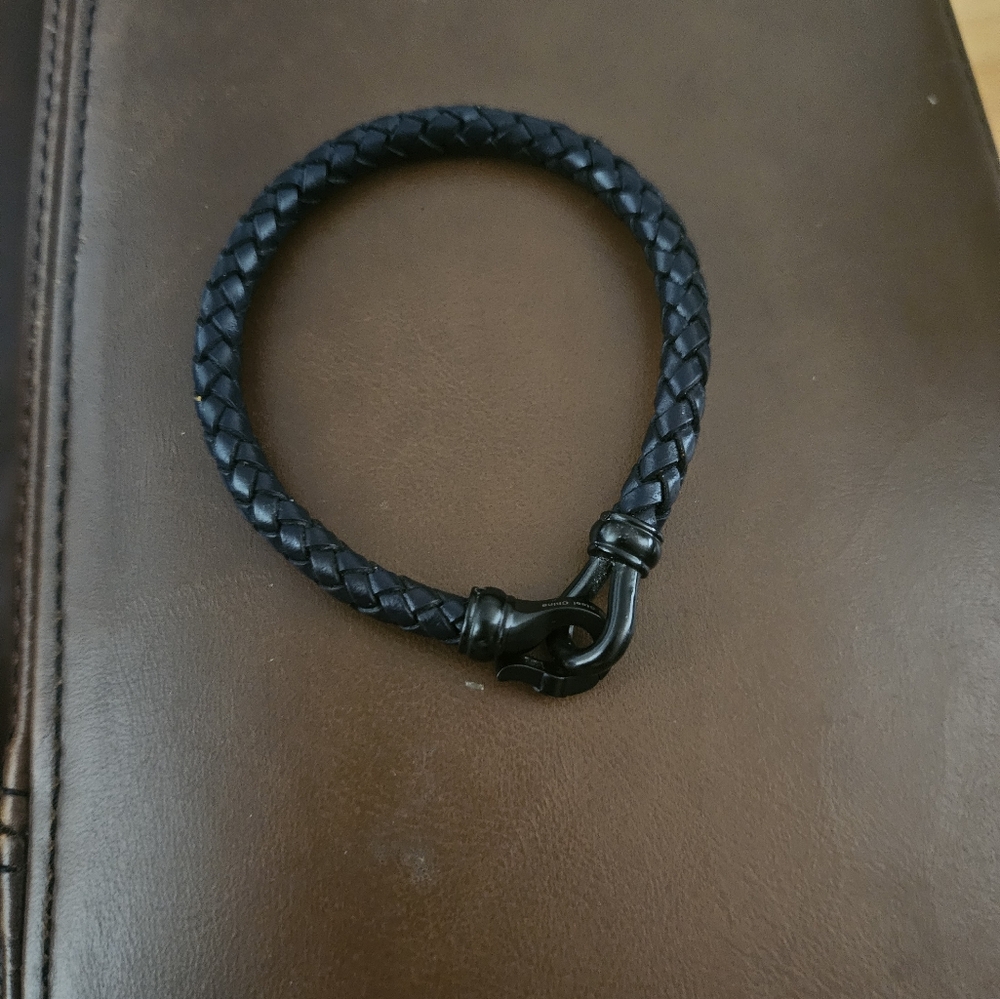 Men's Black Braided Leather Bracelet